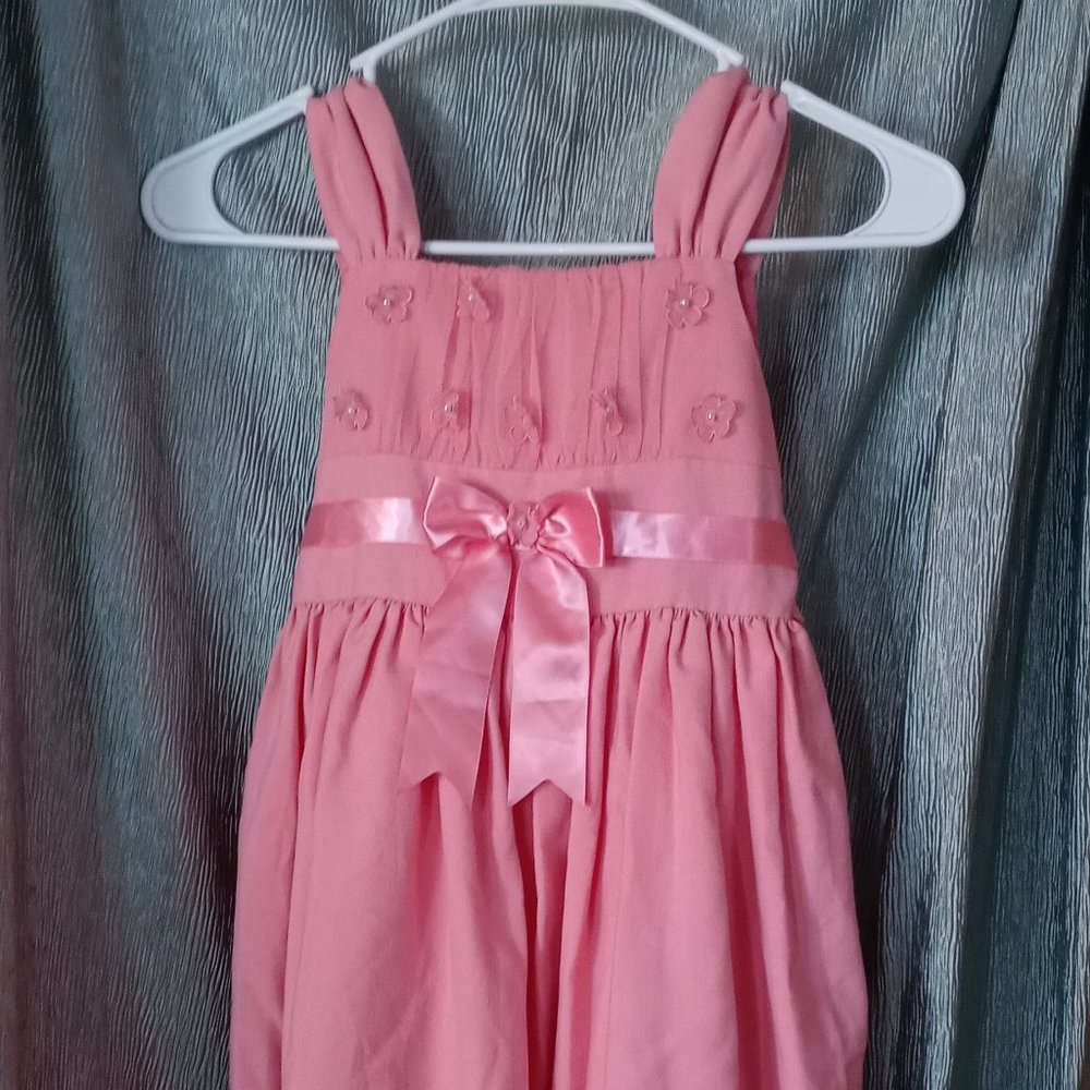 Coral Dress with Flowers and Bow Girls Size 7